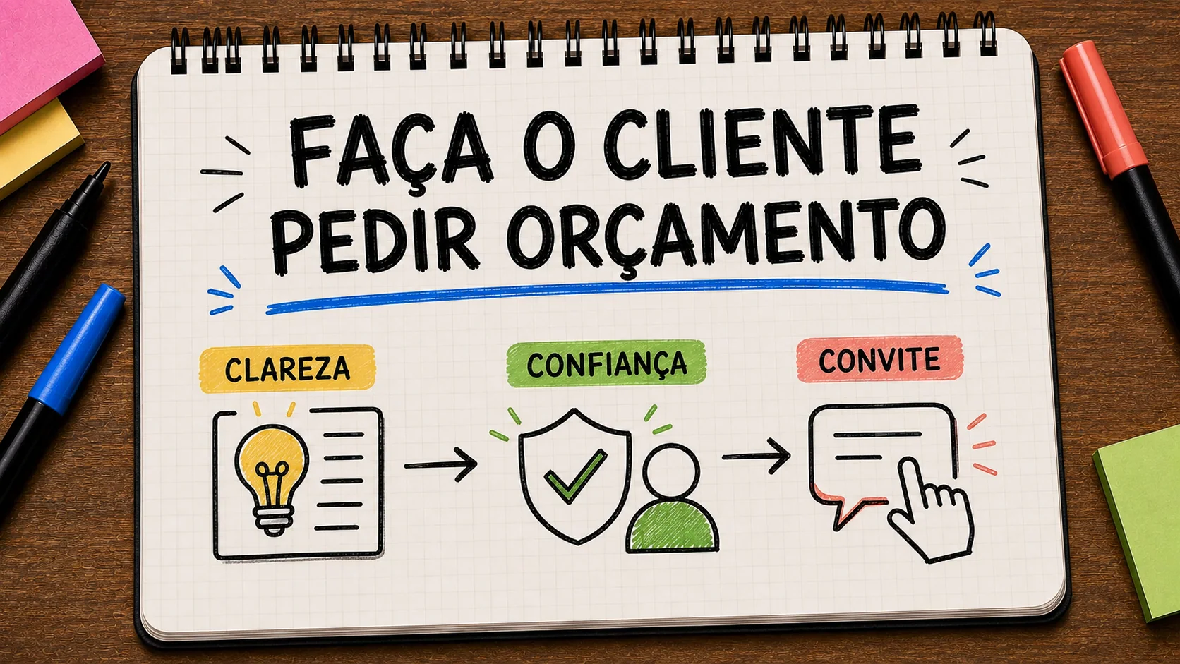 como fazer clientes pedirem orçamento representado como caminho entre anúncio, contato e