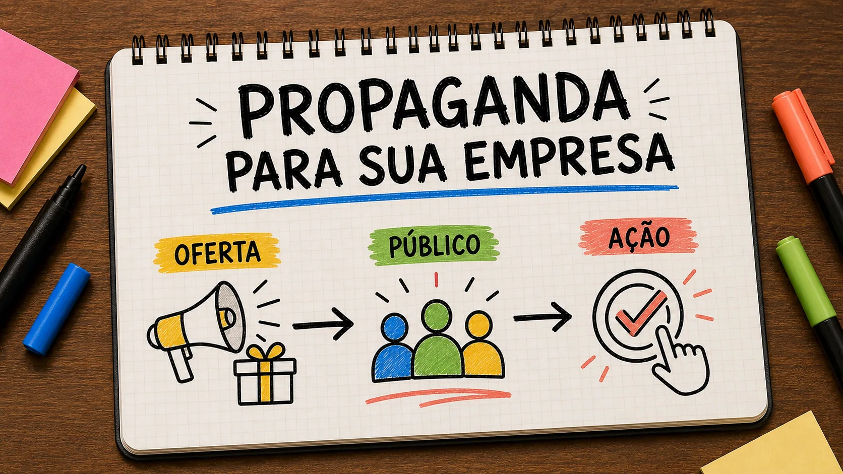 como fazer propaganda da minha empresa representado como caminho entre anúncio, contato e