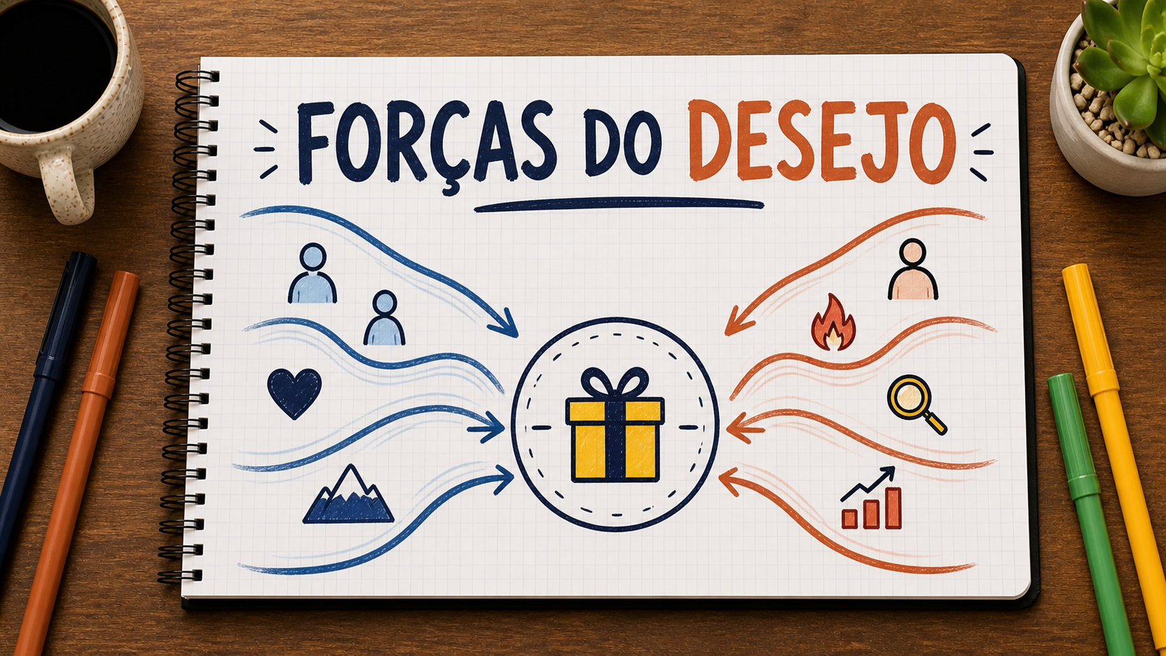 Ilustração sobre forças do desejo no marketing aplicada à publicidade e ao marketing