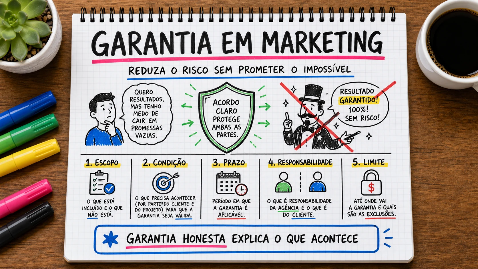 Garantia em marketing representado em uma cena editorial sobre escolha, contexto e decisão.