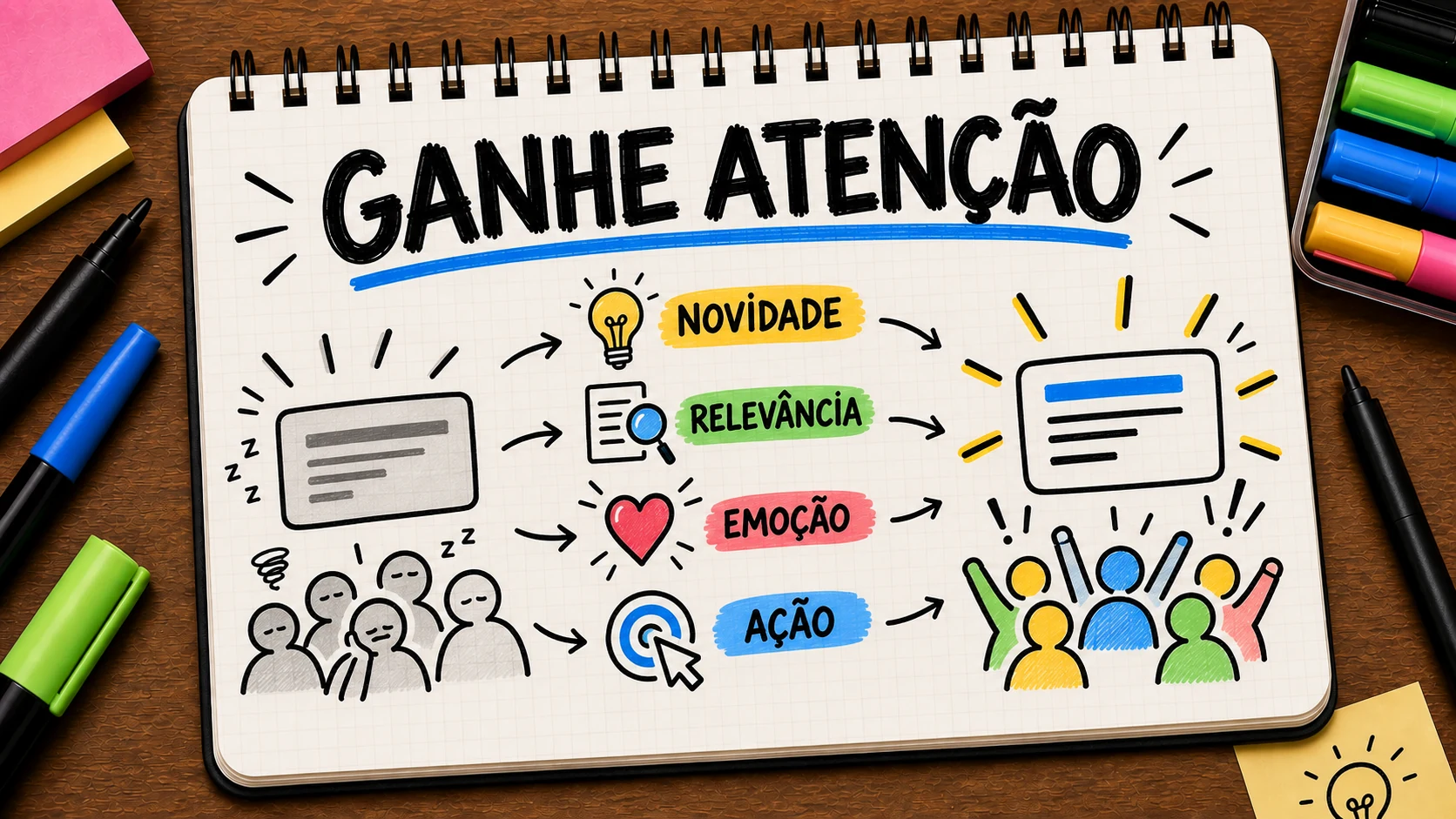 Gatilhos de atenção no marketing combinando novidade, relevância, emoção e ação