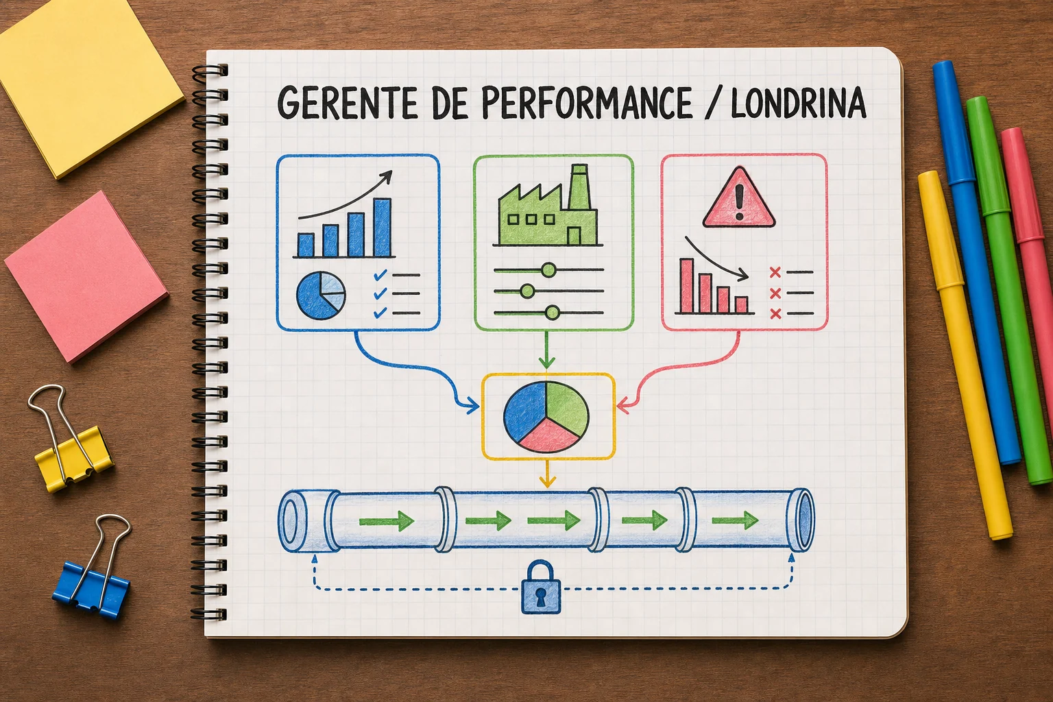 gerente de performance em Londrina representado por responsabilidades, decisões e indicadores de mídia