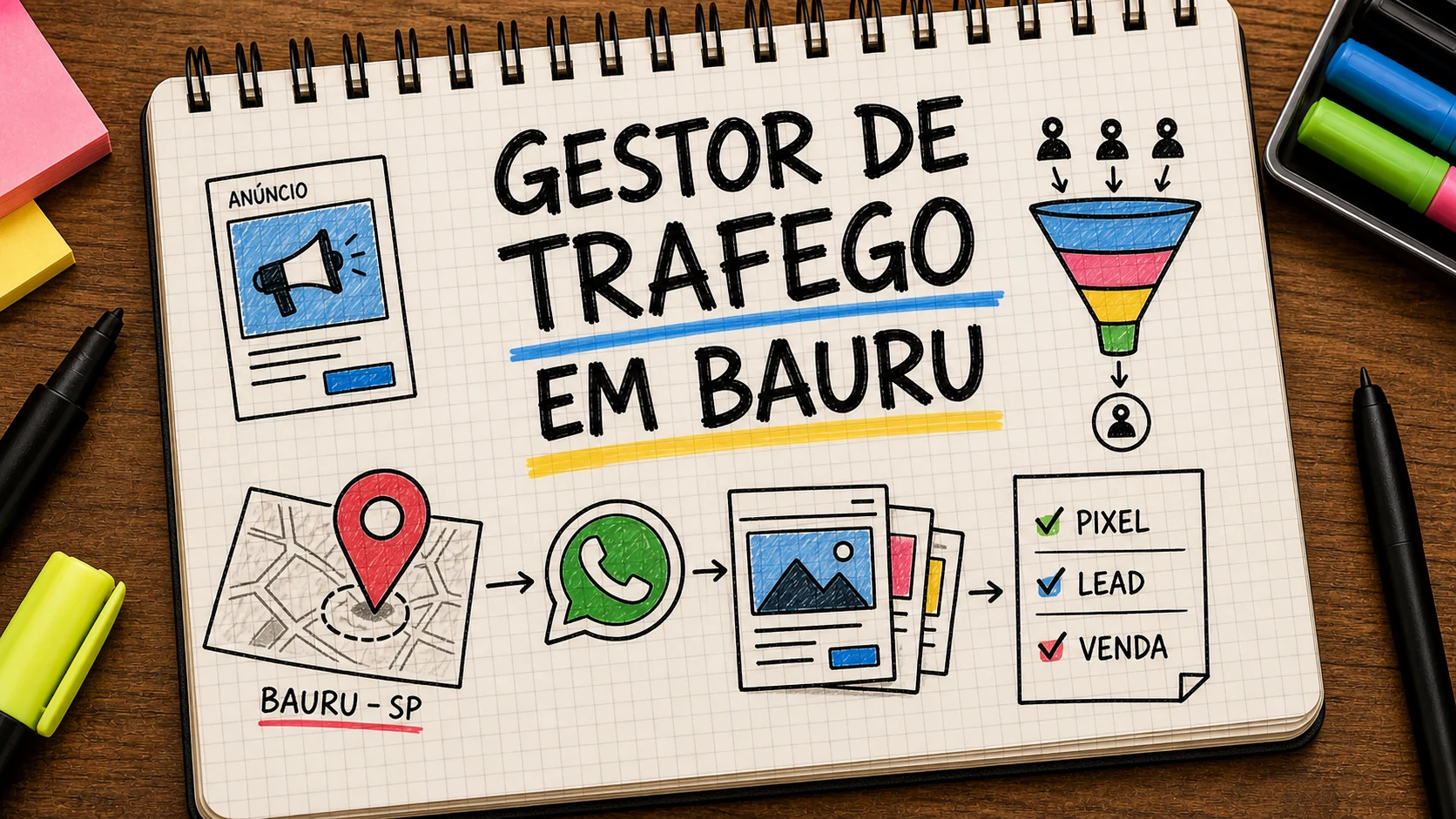 Gestor de tráfego em Bauru organizando campanhas locais e contatos qualificados