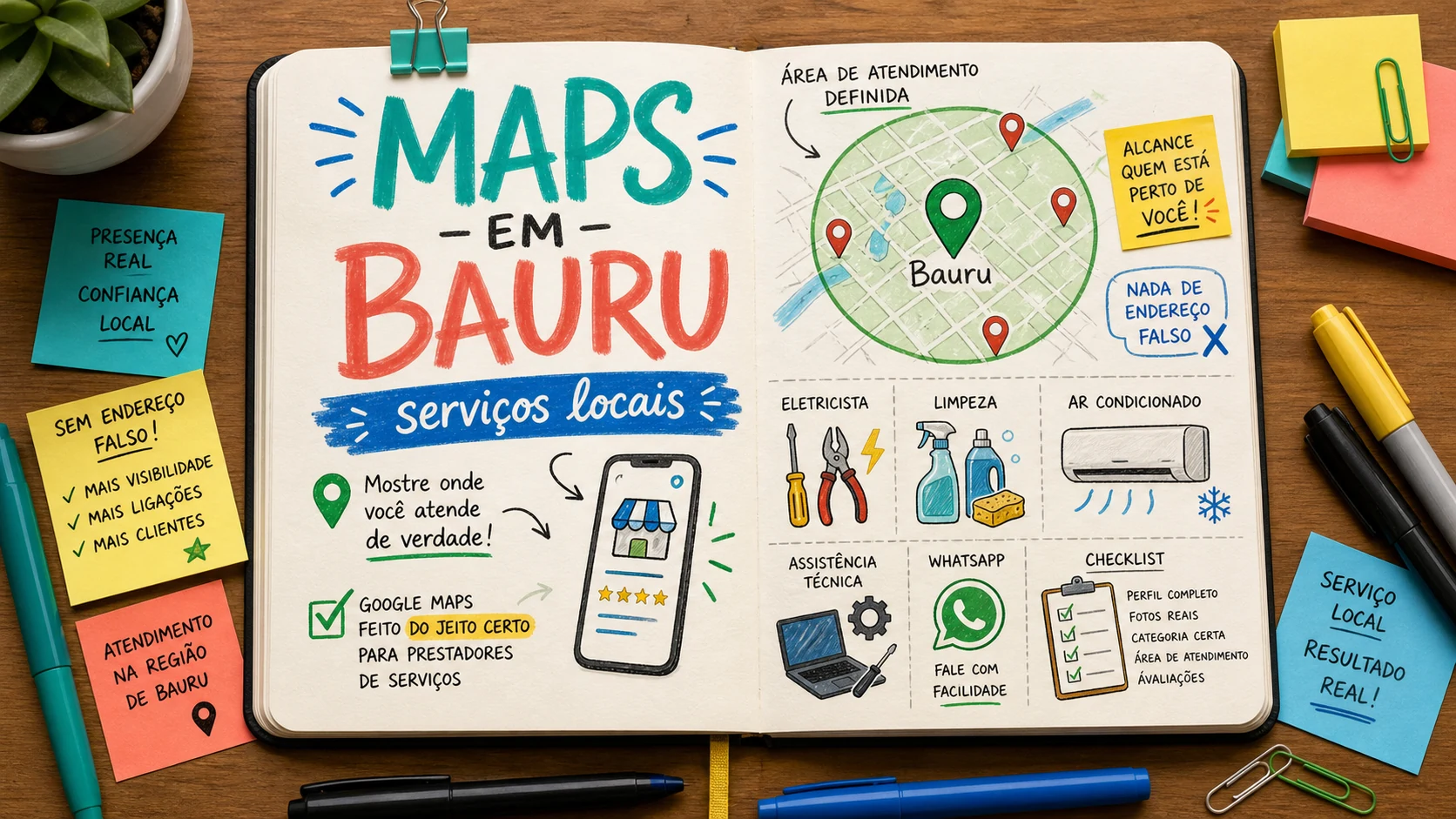 prestadores de serviço de Bauru aparecendo no Google Maps com área de atendimento