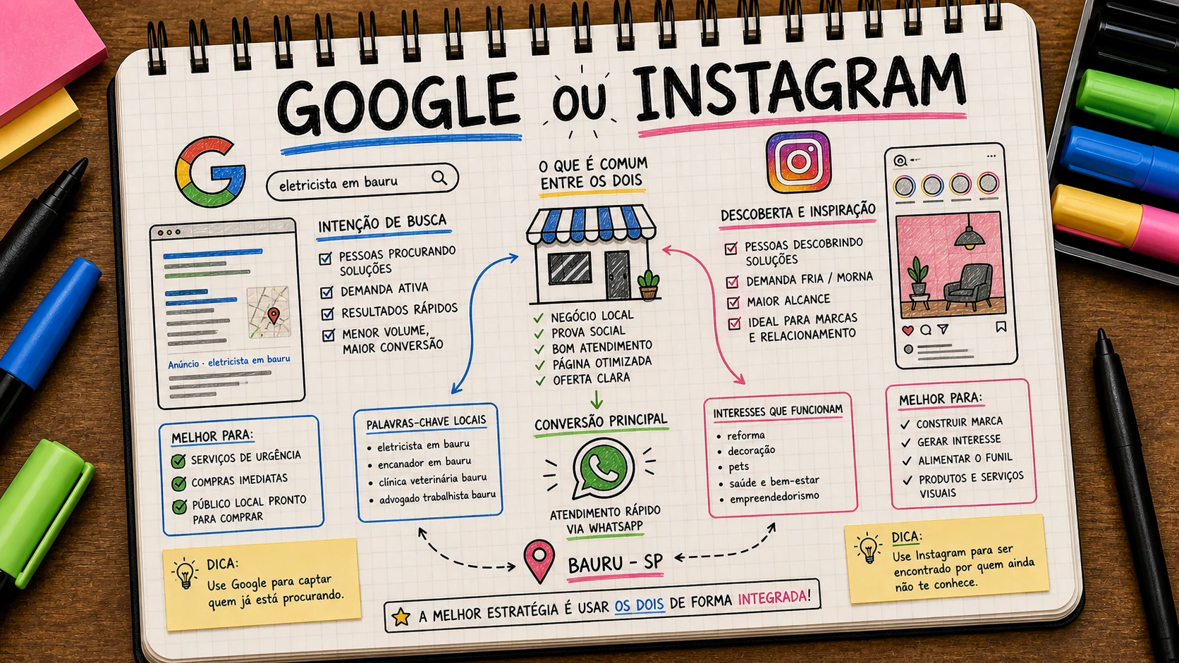Google ou Instagram em Bauru comparados por intenção de busca e descoberta local