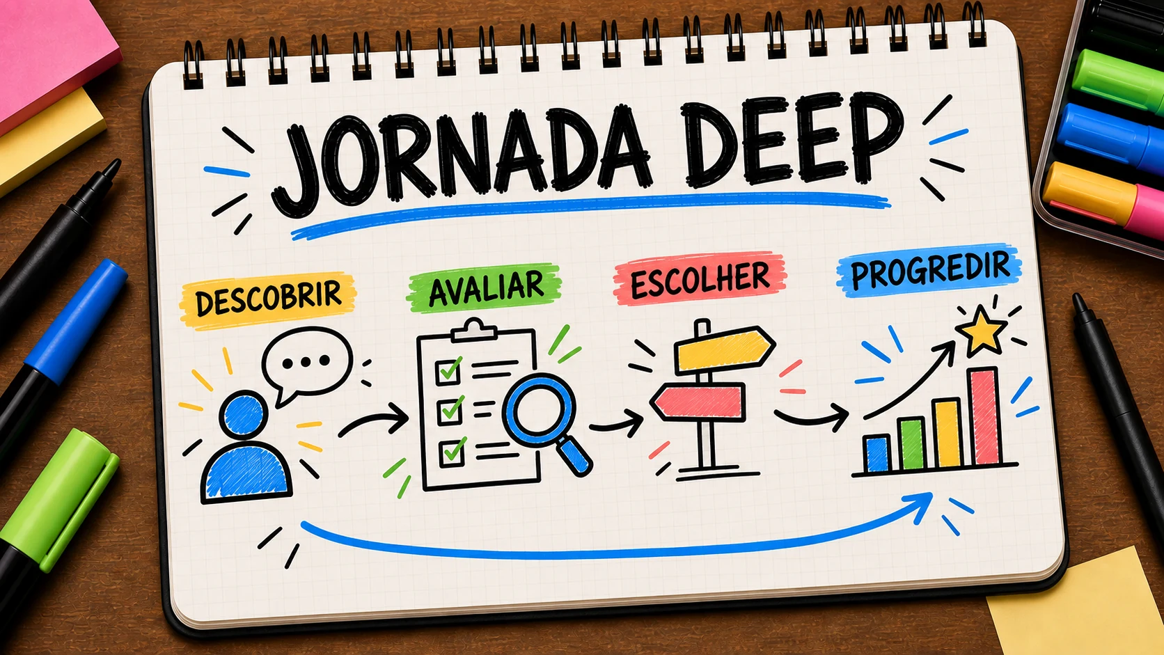 Jornada DEEP em vendas passando por descobrir, avaliar, escolher e progredir