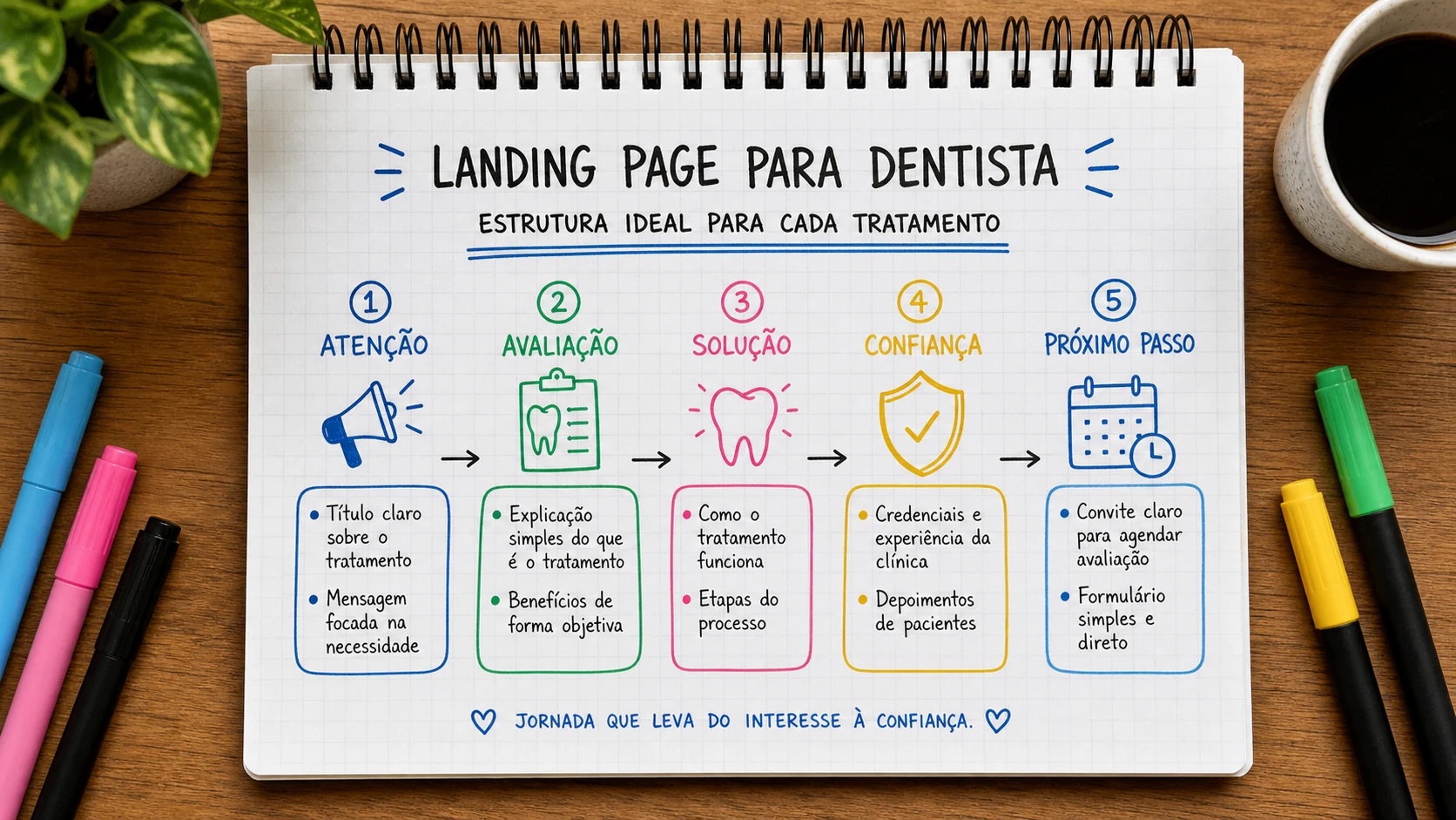 Infográfico sobre landing page para dentista aplicado a clínicas odontológicas.