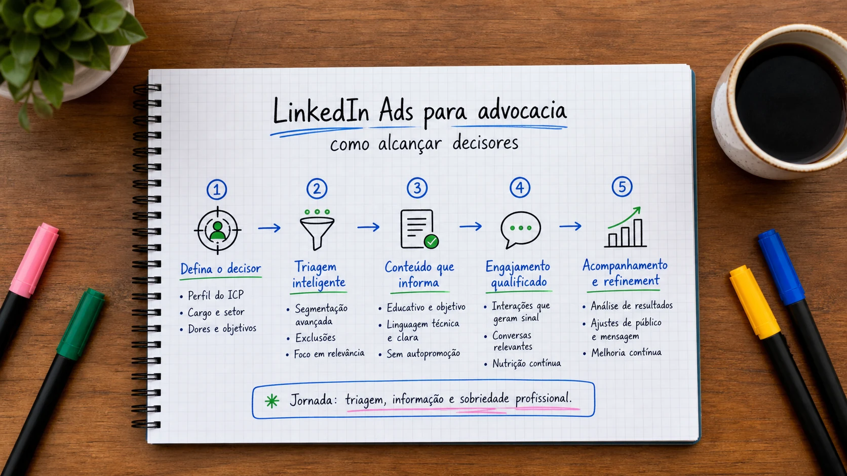 Infográfico sobre LinkedIn Ads para advocacia aplicado a escritórios de advocacia.