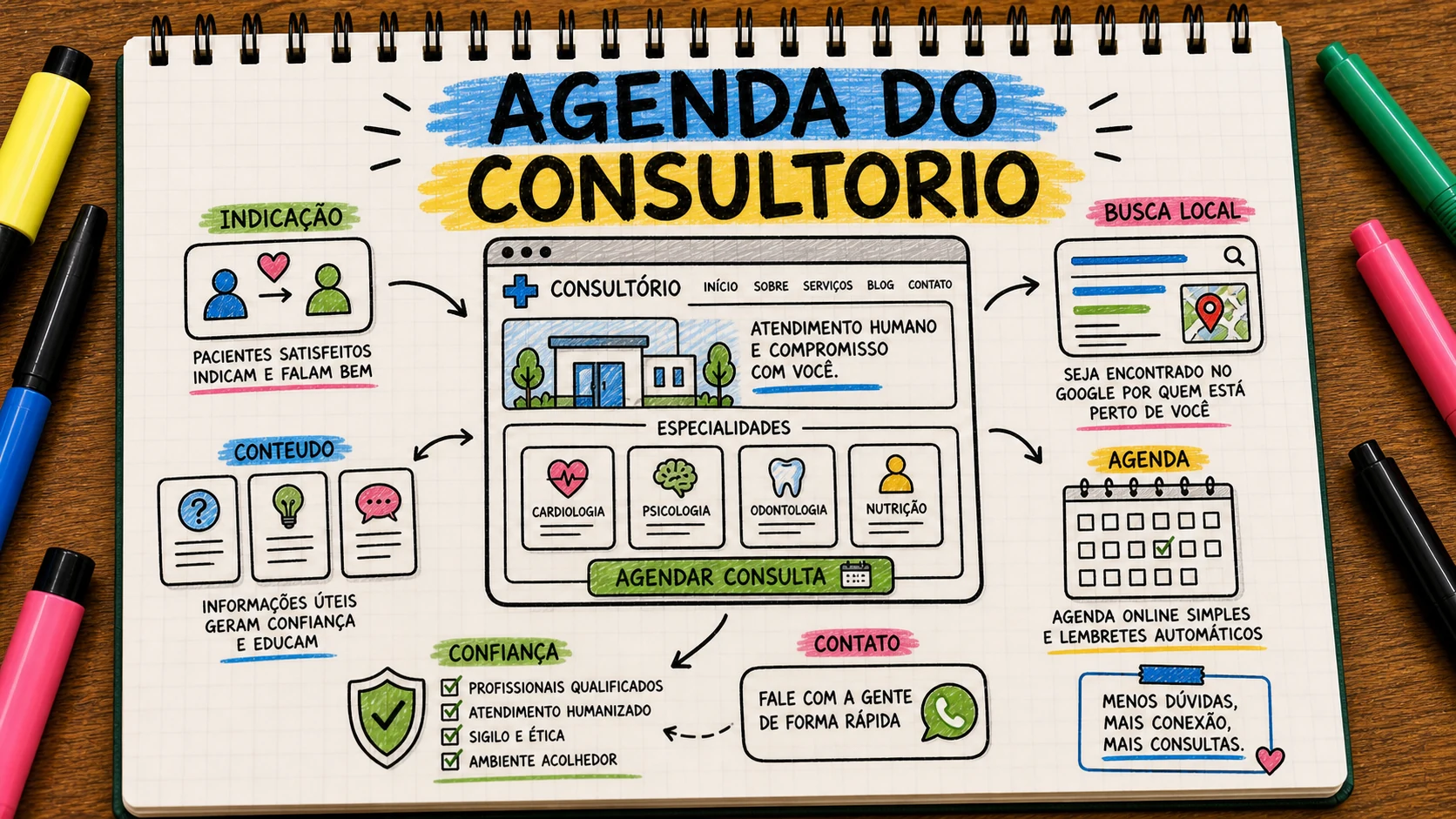 Como lotar agenda do consultório com busca local e agendamento organizado