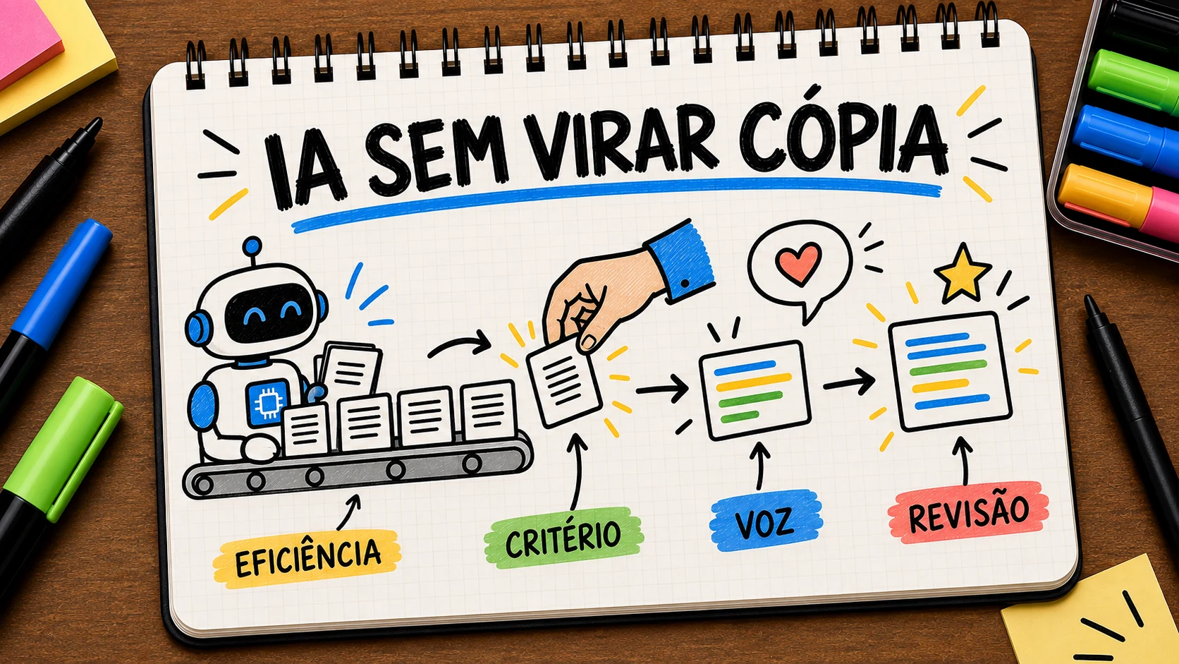 Marketing autêntico com IA unindo eficiência, voz de marca, critério e revisão humana