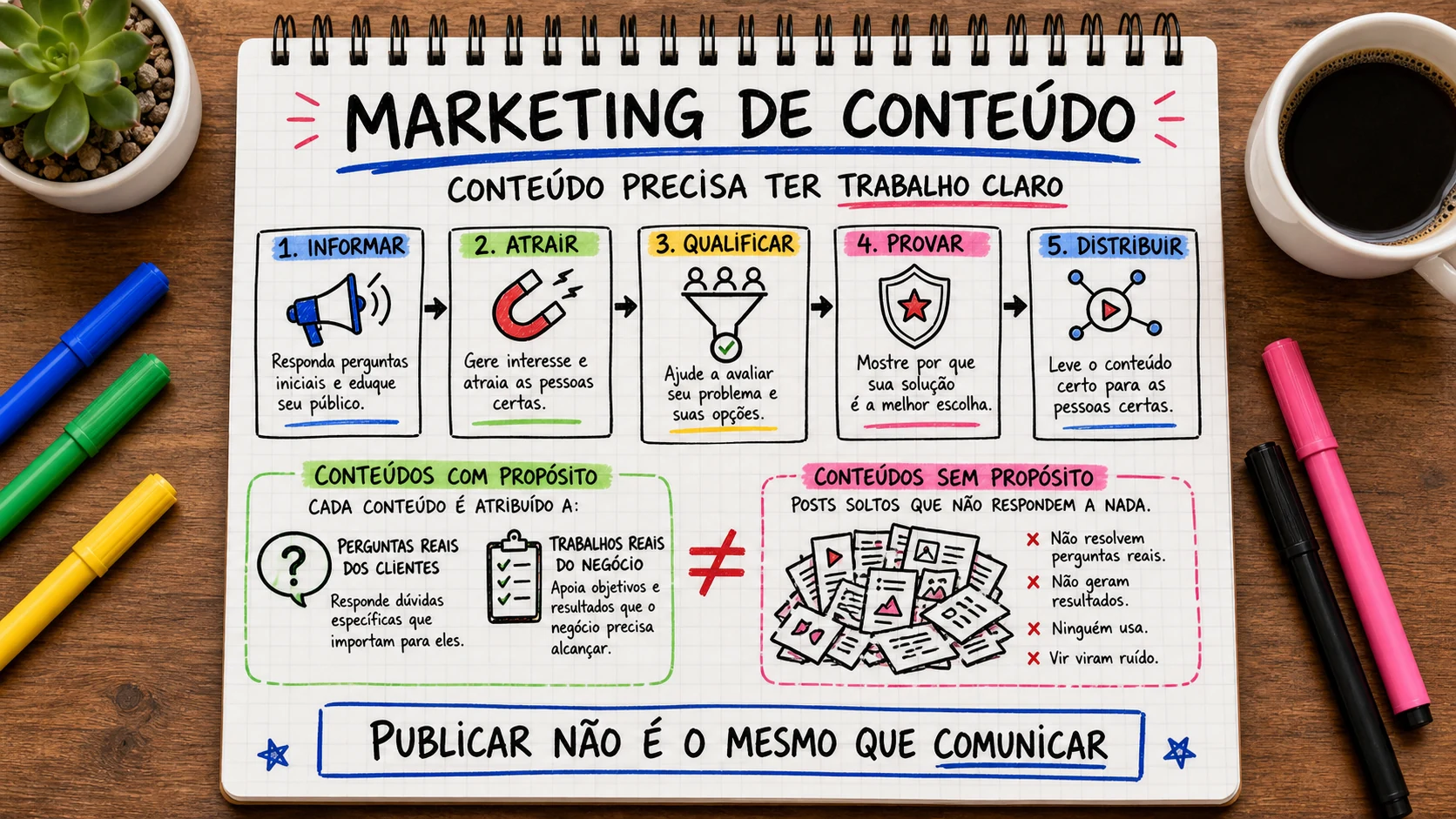 Marketing de conteúdo representado em uma cena editorial sobre escolha, contexto e decisão.