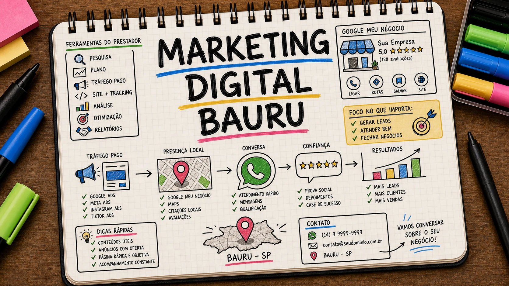 Marketing digital em Bauru para prestadores com Google, WhatsApp, avaliações e tráfego pago