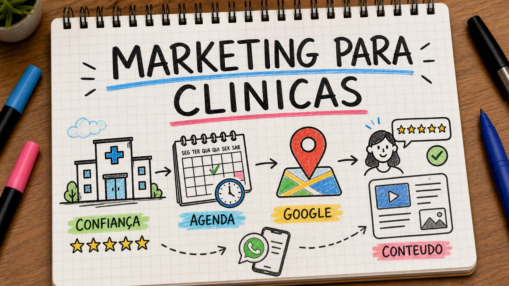 Marketing digital para clínicas com presença local, conteúdo e agendamento