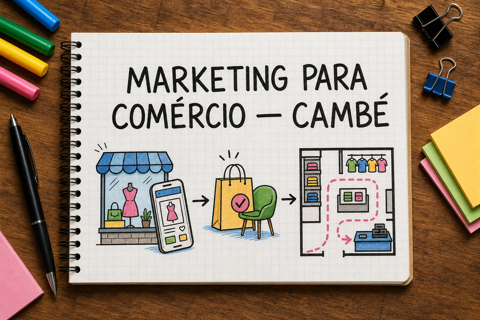 marketing digital para comércio local em Cambé representado por planejamento, canais e decisões comerciais