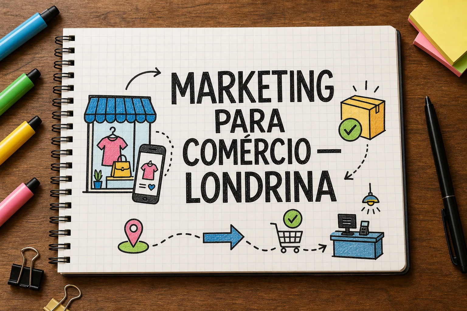marketing digital para comércio local em Londrina representado por planejamento, canais e decisões comerciais