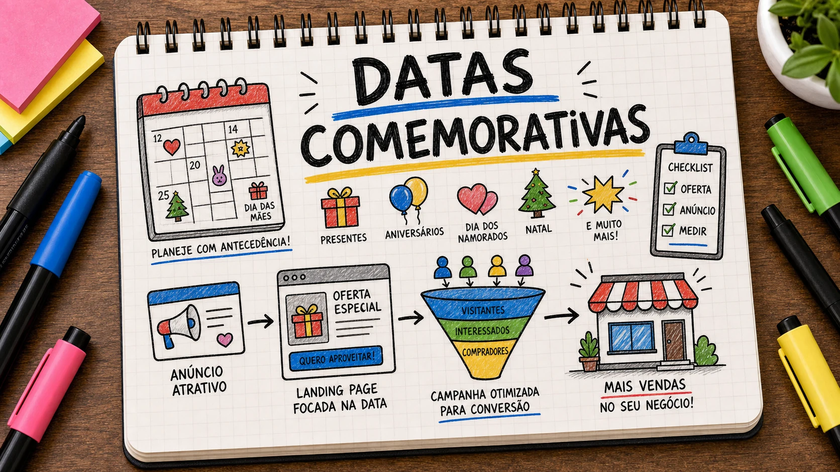 Marketing digital em datas comemorativas com oferta, anúncios e calendário local
