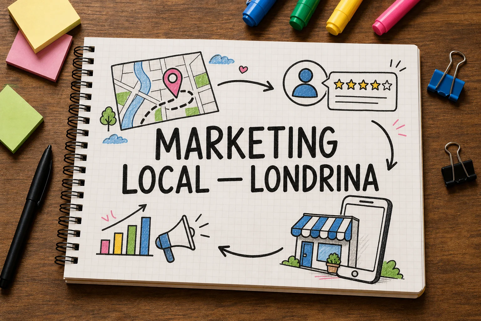 marketing digital para negócios locais em Londrina representado por planejamento, canais e decisões comerciais