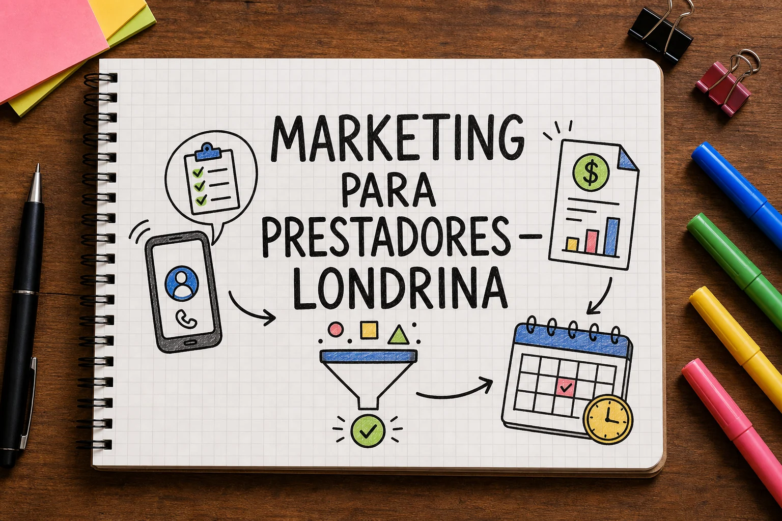 marketing digital para prestadores de serviço em Londrina representado por planejamento, canais e decisões comerciais