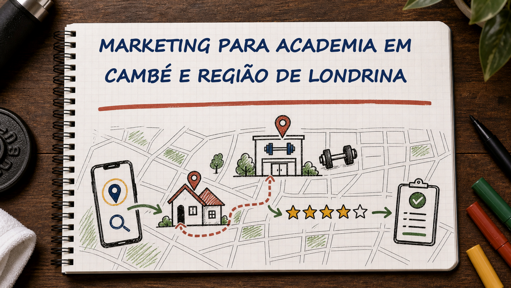 Caderno com guia visual sobre marketing para academia em Cambé para gestores de academias