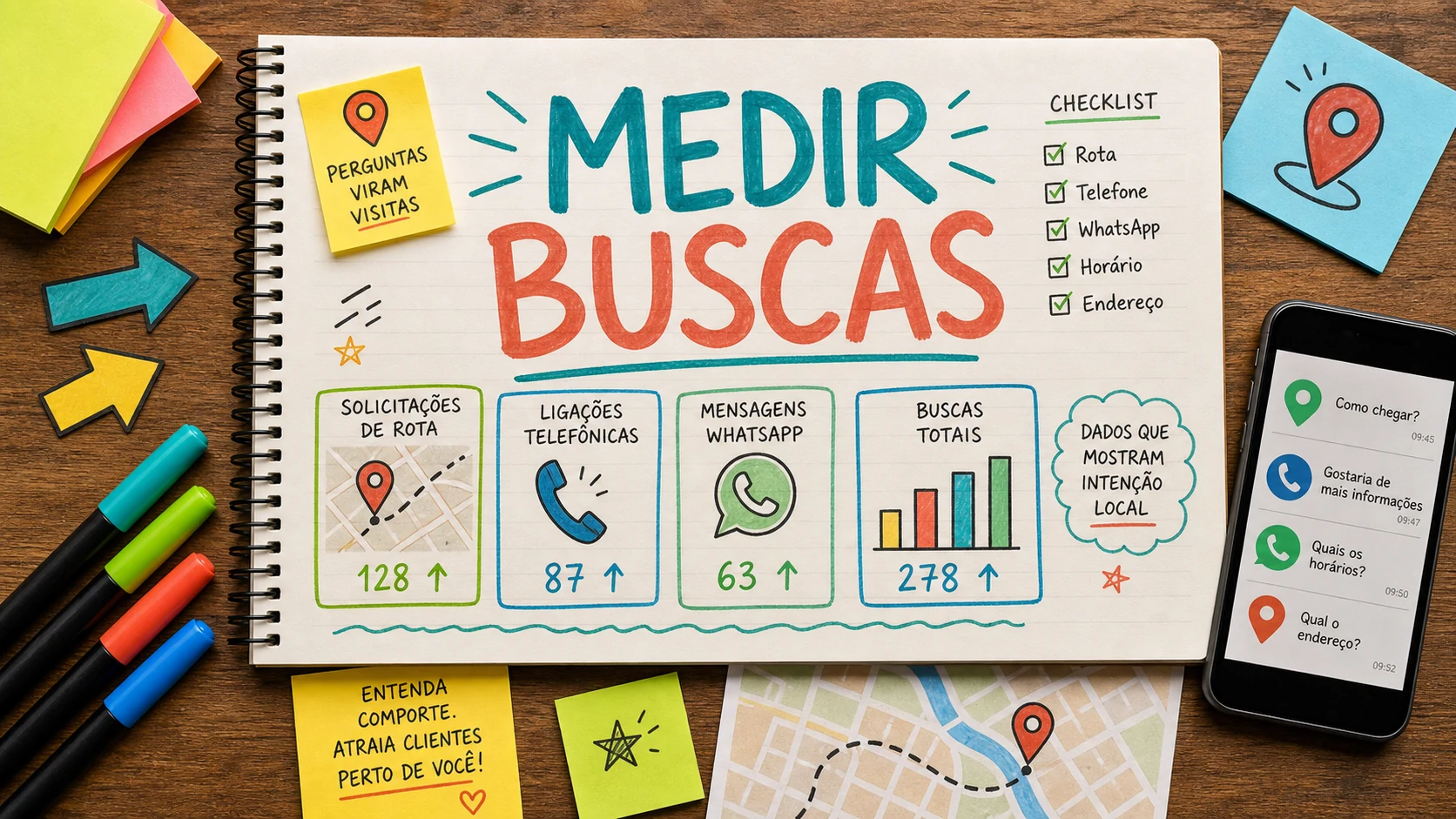 medir buscas perto de mim com rotas, ligações, mensagens e contatos locais