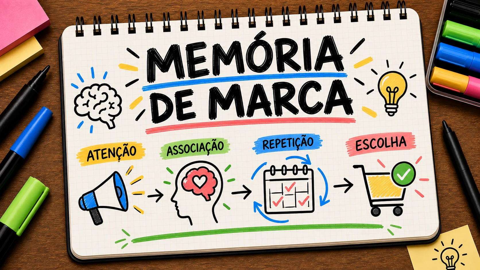 Memória de marca conectando atenção, associação, repetição e escolha