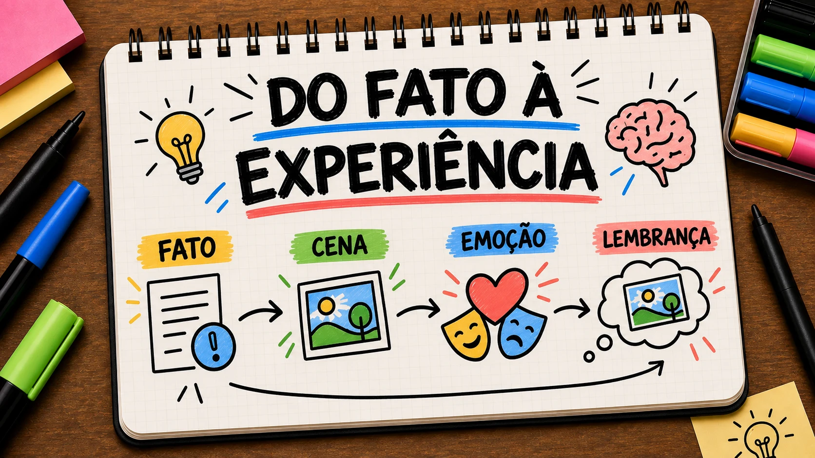Memória semântica e episódica conectando fatos, cenas, emoção e lembrança