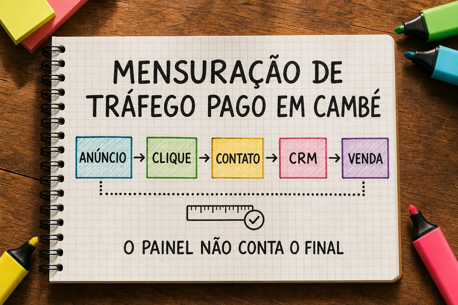 Caderno mostra mensuração de tráfego pago em Cambé do anúncio ao CRM e à venda