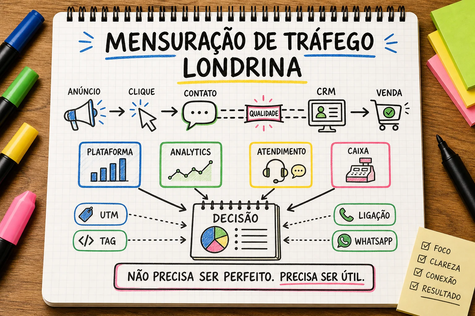 Mensuração de tráfego pago em Londrina conectando clique, CRM e venda