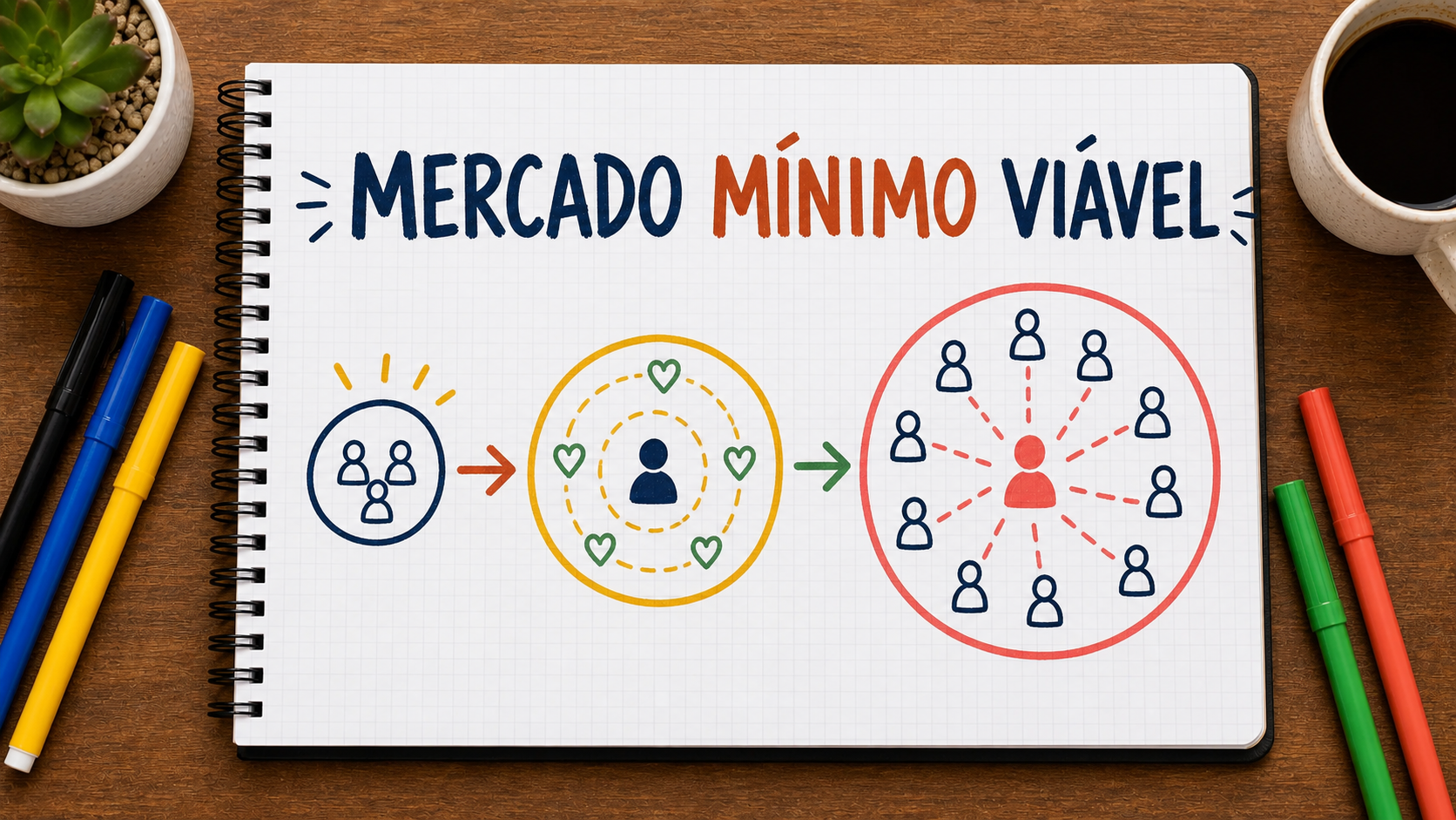 Diagrama conceitual sobre mercado mínimo viável aplicado à estratégia empresarial