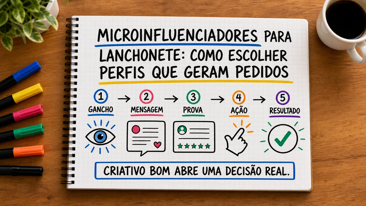 Composição editorial sobre microinfluenciadores para lanchonete conectando campanha, atendimento e resultado