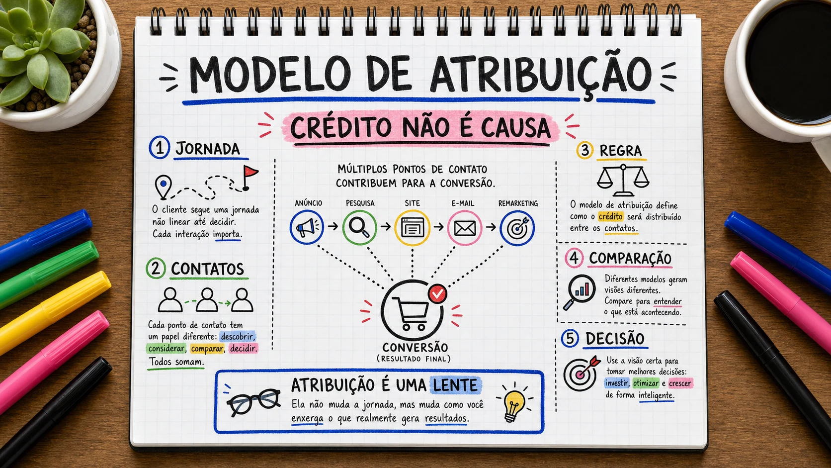 Modelo de atribuição representado em uma cena editorial sobre escolha, contexto e decisão.