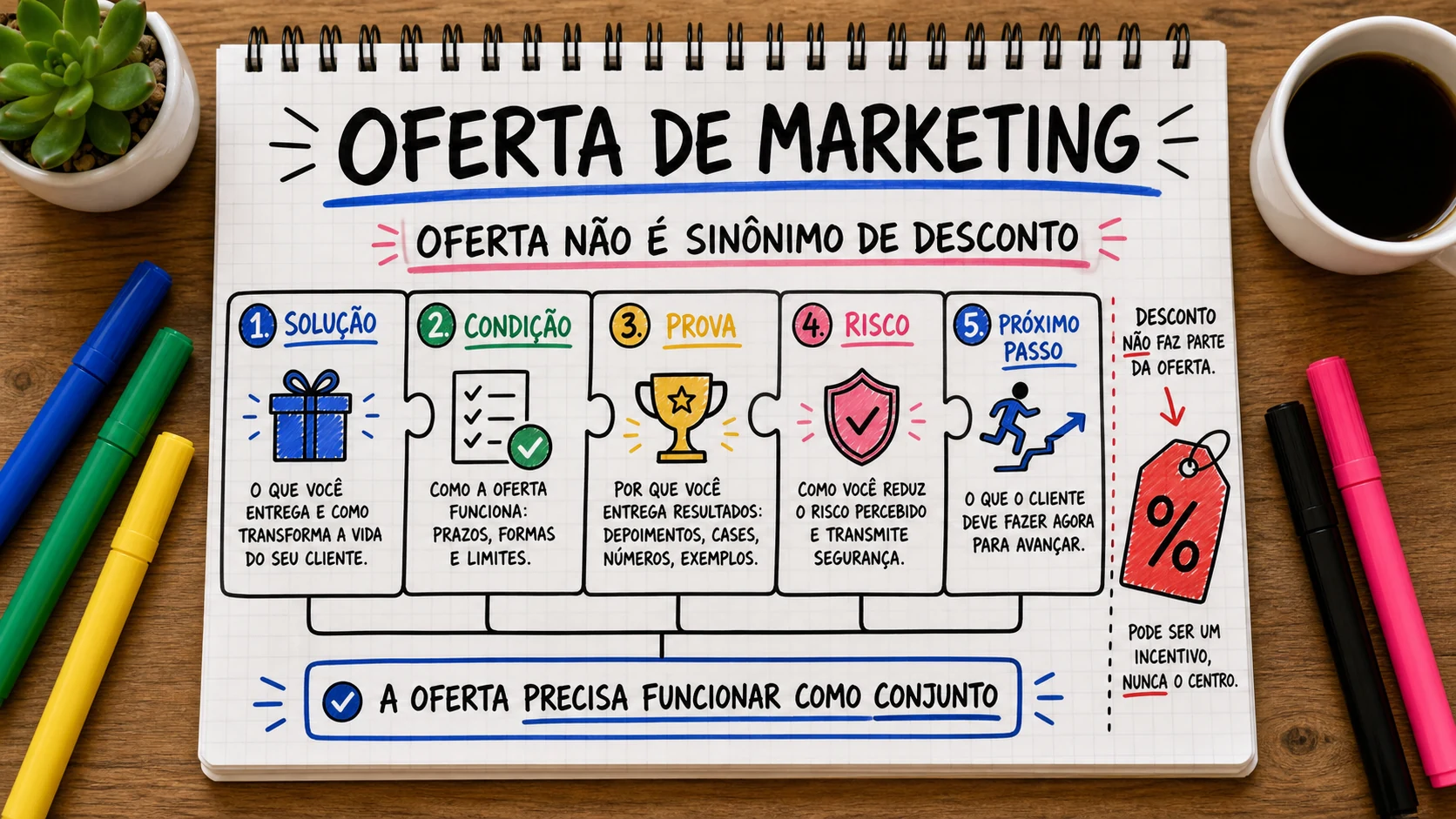 Oferta de marketing representado em uma cena editorial sobre escolha, contexto e decisão.