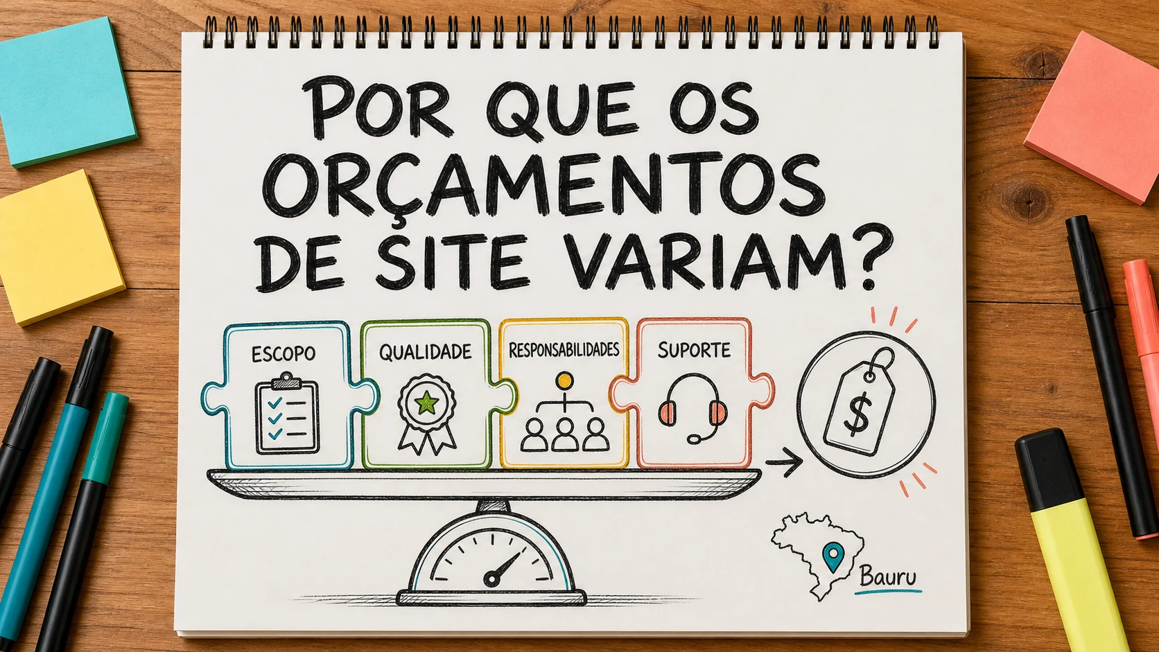orçamentos de site com preços diferentes comparados pelo escopo