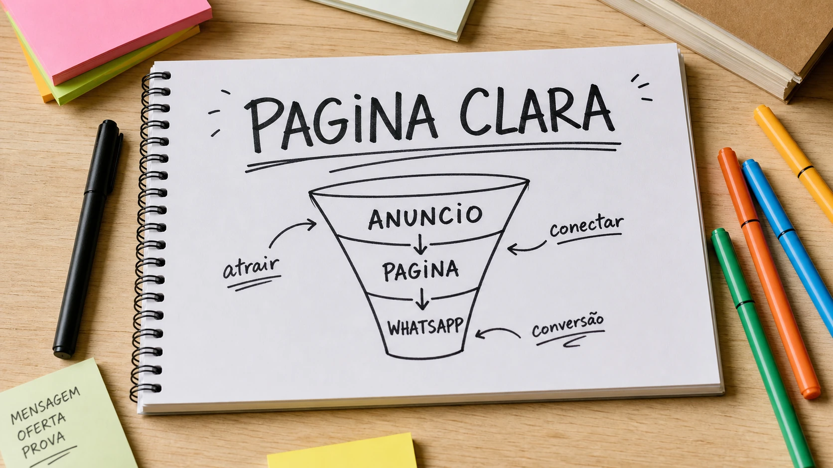 Caderno com esquema sobre pagina clara para anuncios de negocios locais