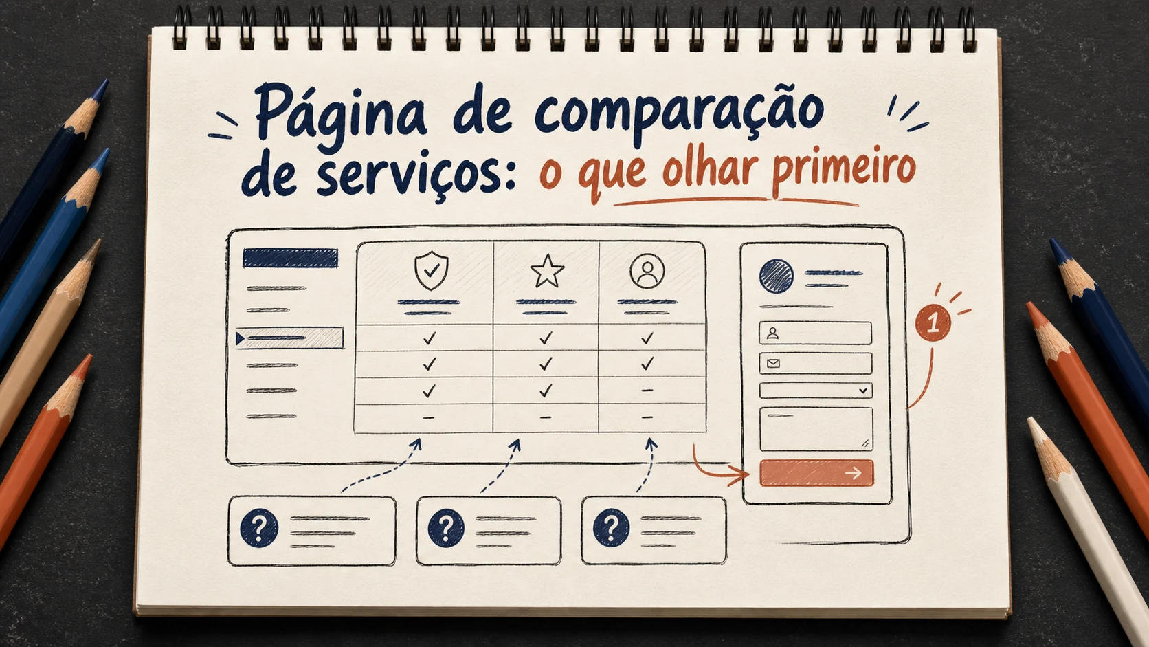 Página de comparação de serviços em uma cena editorial sobre diagnóstico, escolha e próximos passos.