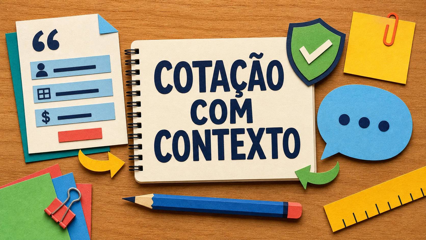 Caderno colorido com formulário claro para página de cotação de corretora
