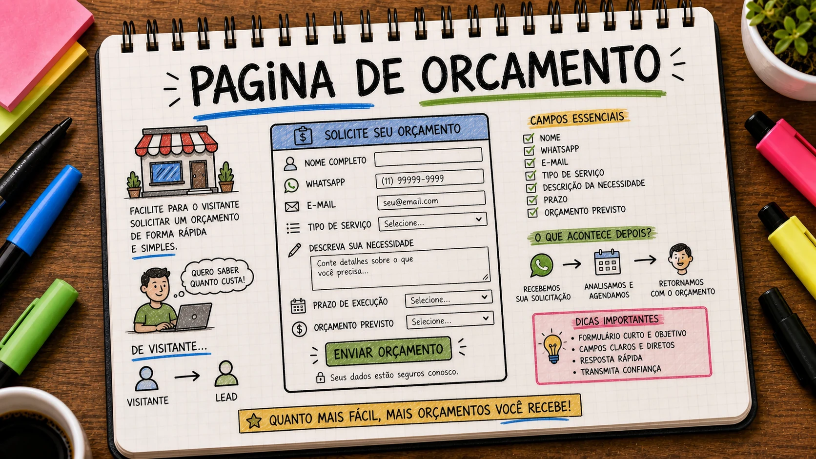 Página de orçamento com formulário, prazo de retorno e campos de qualificação
