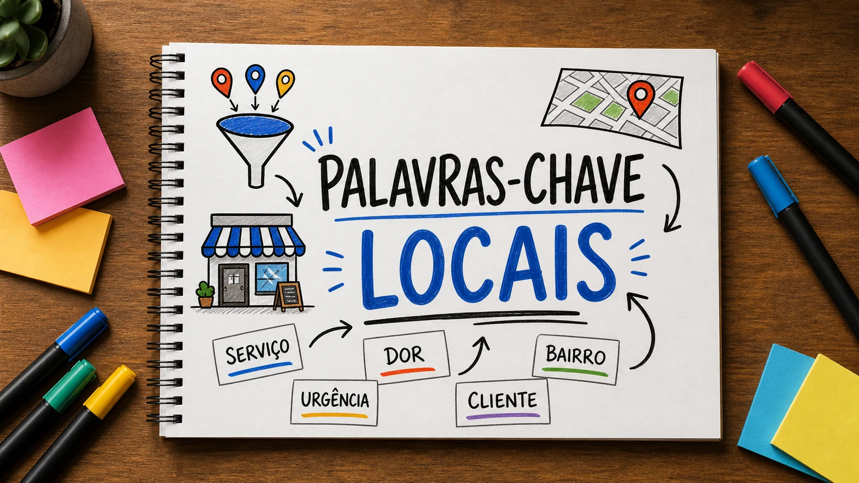 Caderno com palavras-chave locais escritas na linguagem do cliente