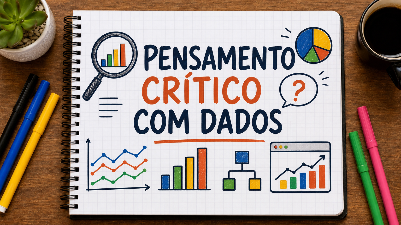 Ilustração editorial sobre pensamento crítico com dados aplicada a empresas