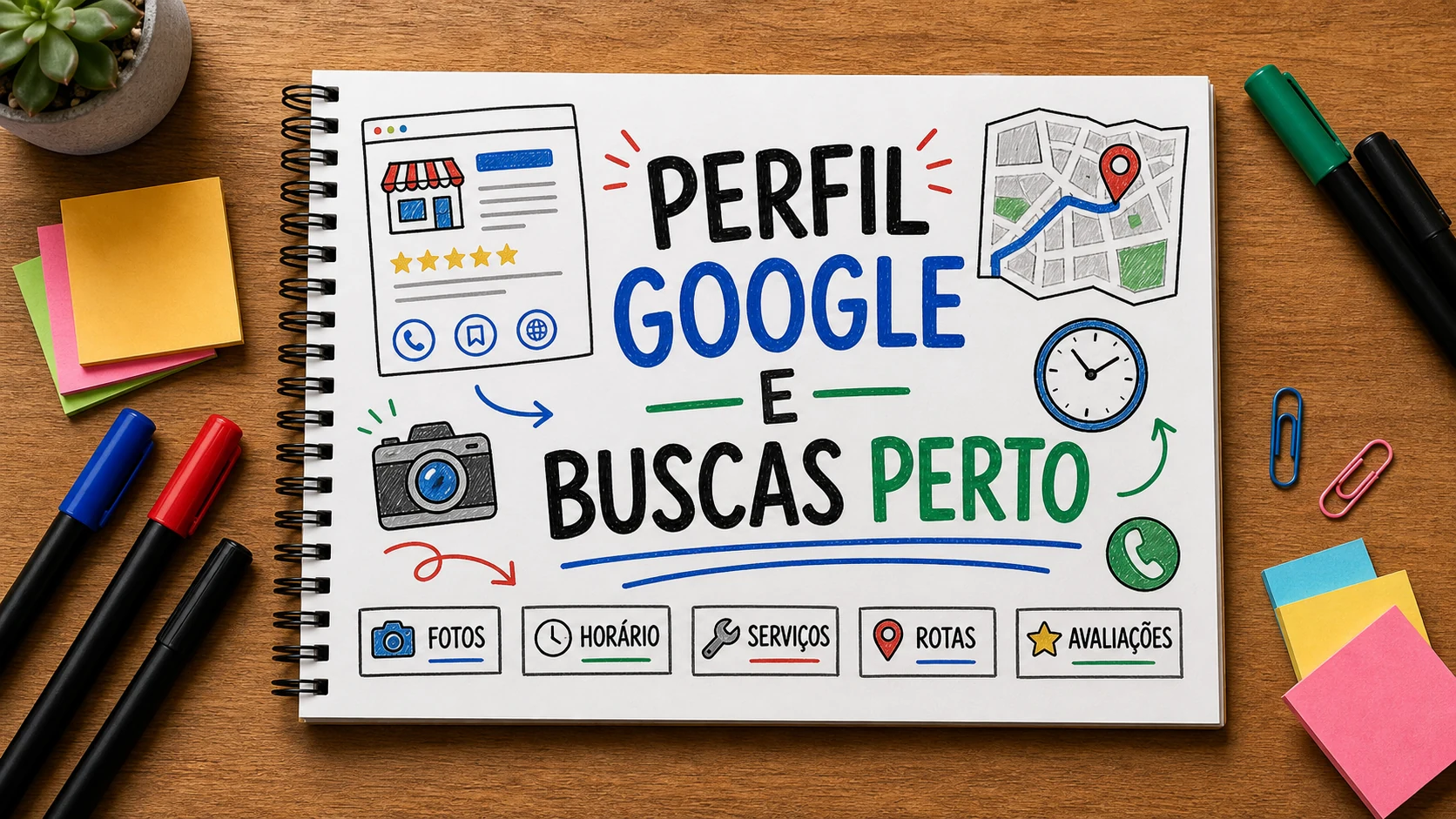 Caderno sobre aparecer em buscas perto de mim com Perfil Google