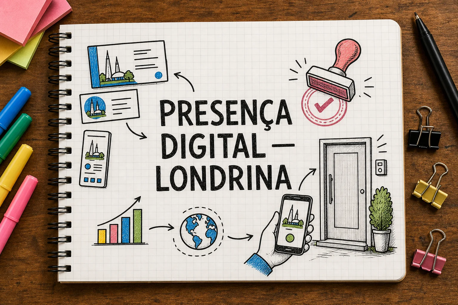 presença digital para pequenas empresas em Londrina representado por planejamento, canais e decisões comerciais