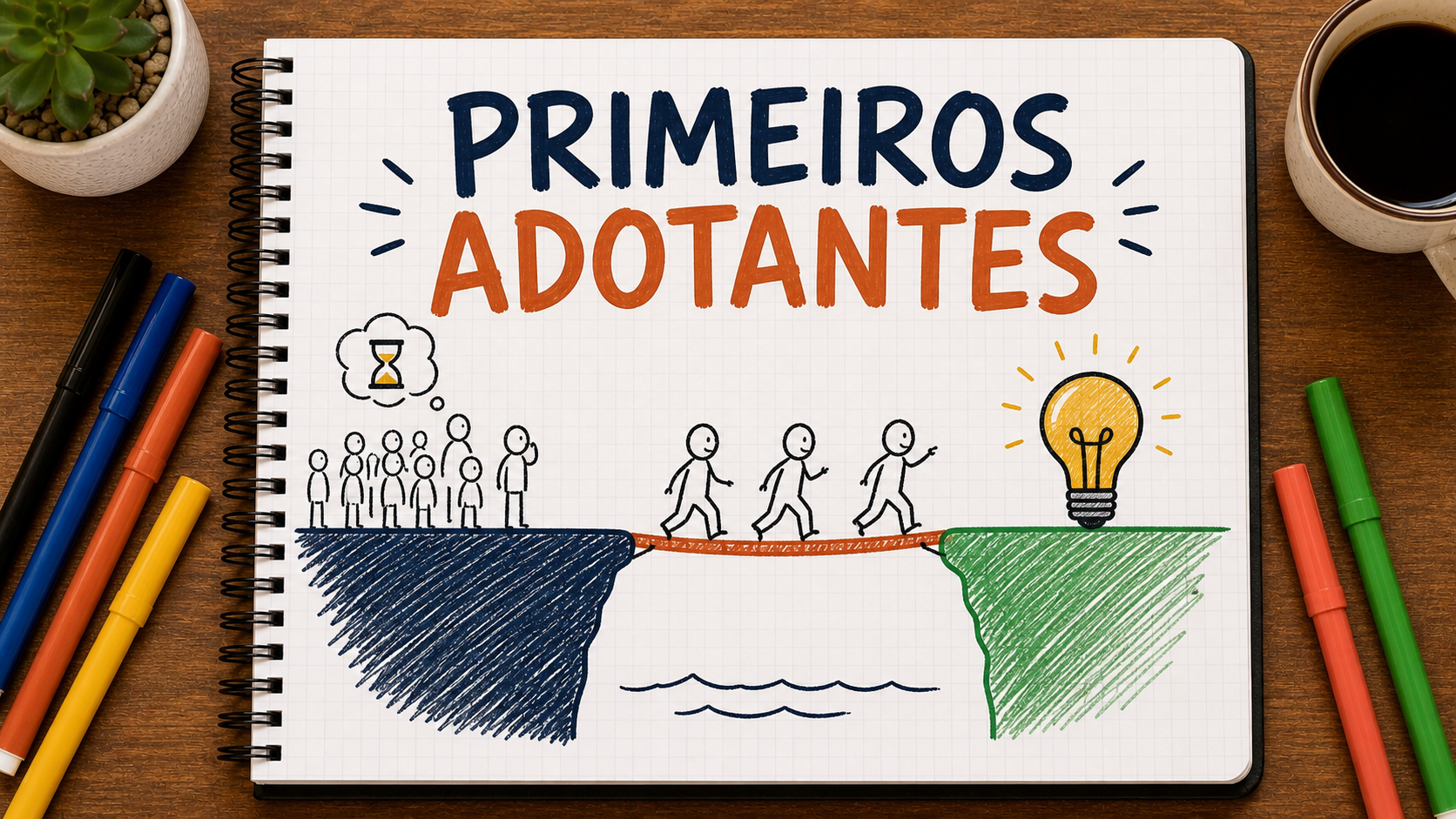 Diagrama conceitual sobre primeiros adotantes no marketing aplicado à estratégia empresarial