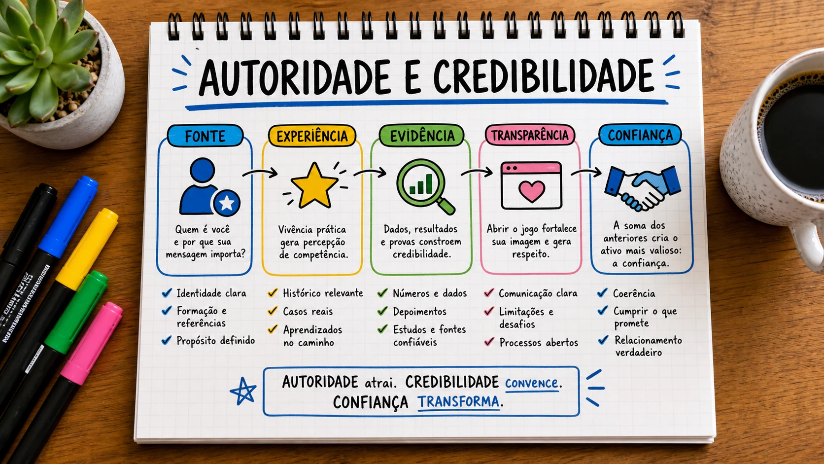 Princípio da autoridade marketing em uma cena editorial sobre decisão, mensagem e comportamento de compra.