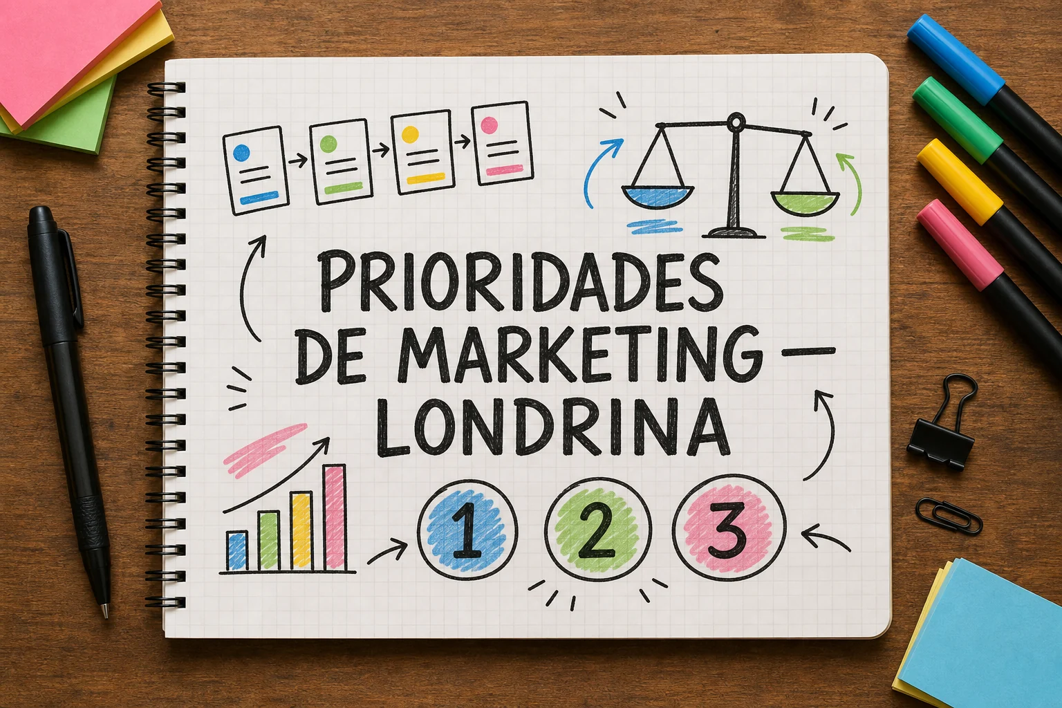 prioridades de marketing digital em Londrina representado por planejamento, canais e decisões comerciais