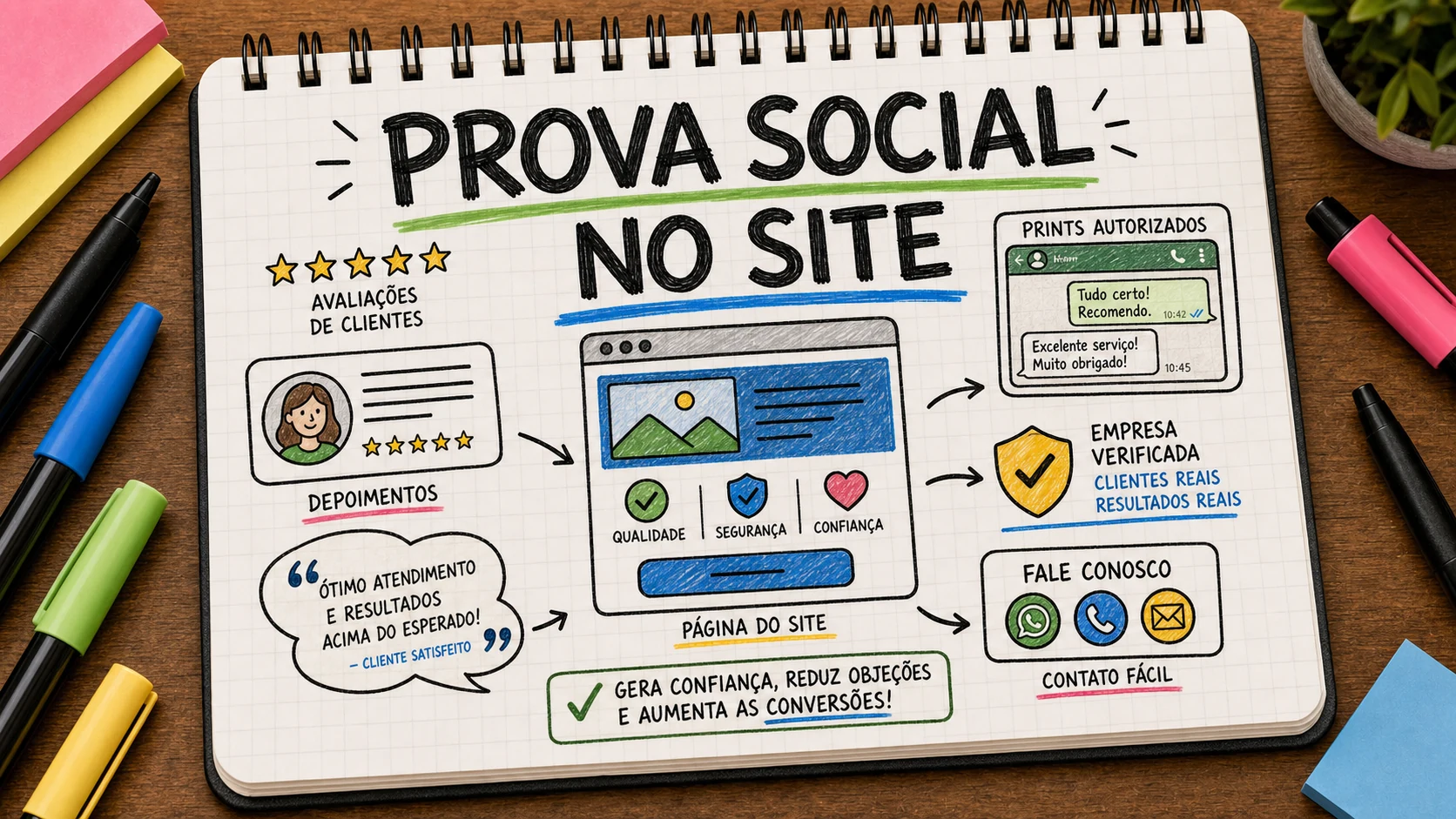 Prova social no site com avaliações, depoimentos e sinais de confiança