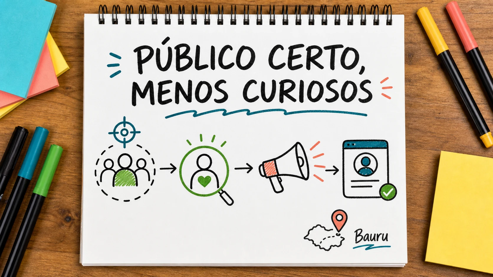 Caderno com circulos de segmentação para encontrar público certo nos anúncios