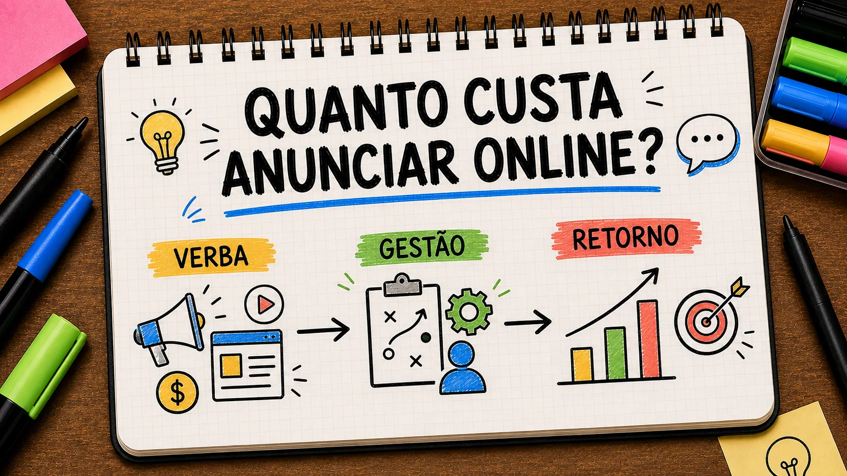 quanto custa anunciar uma empresa na internet representado como caminho entre anúncio, contato e