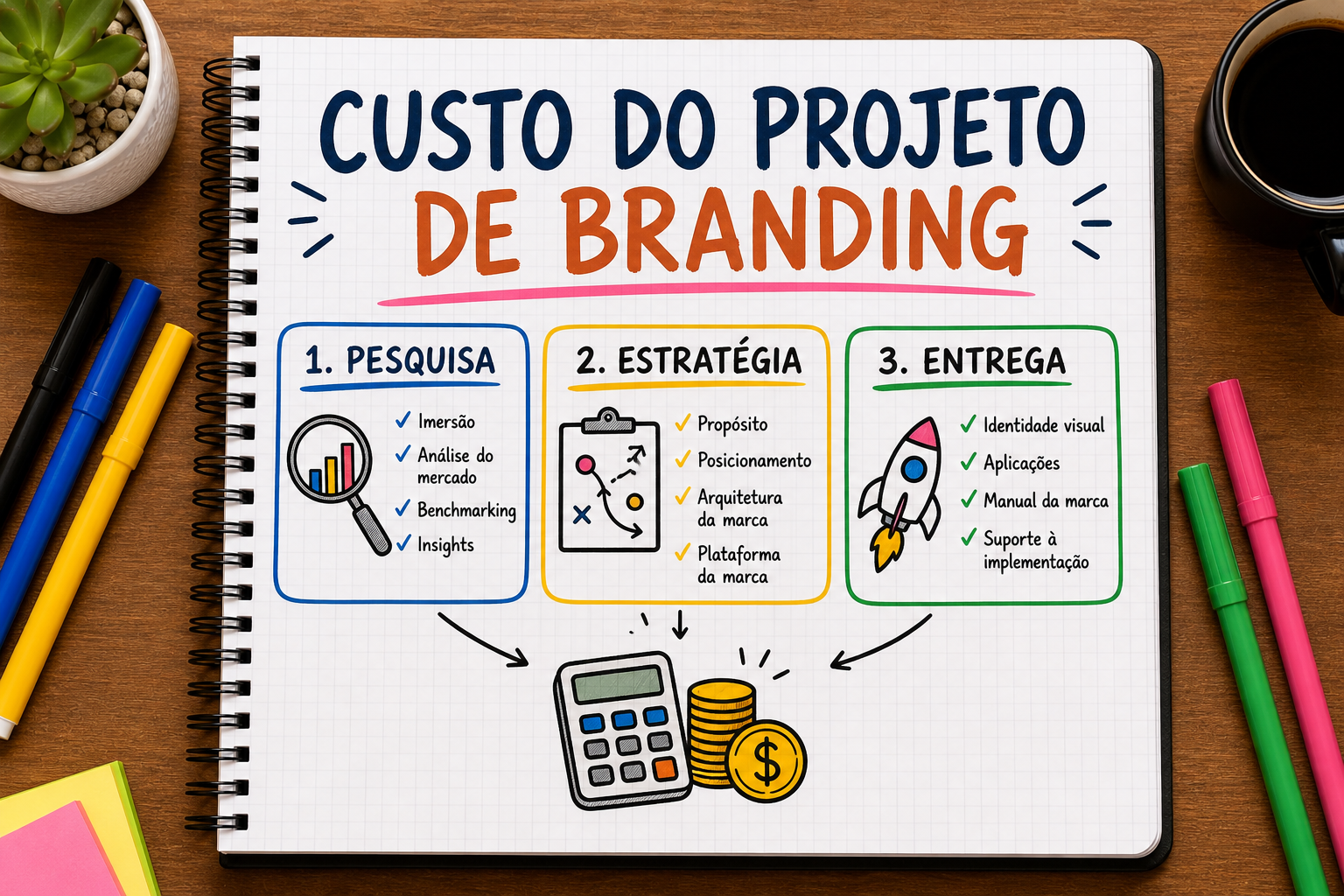 Quanto custa projeto de branding comparado por pesquisa, estratégia e entregas
