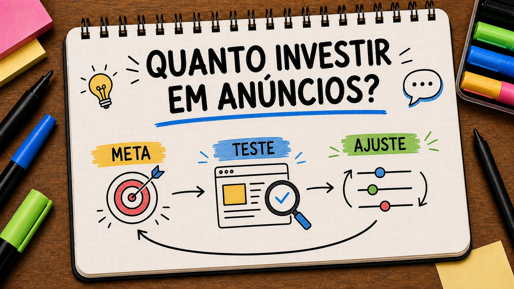 quanto investir em anúncios representado como caminho entre anúncio, contato e