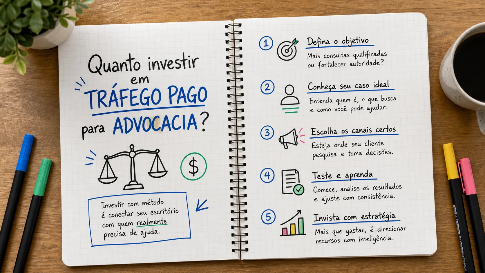 Infográfico sobre quanto investir em tráfego pago para advocacia aplicado a escritórios de advocacia.